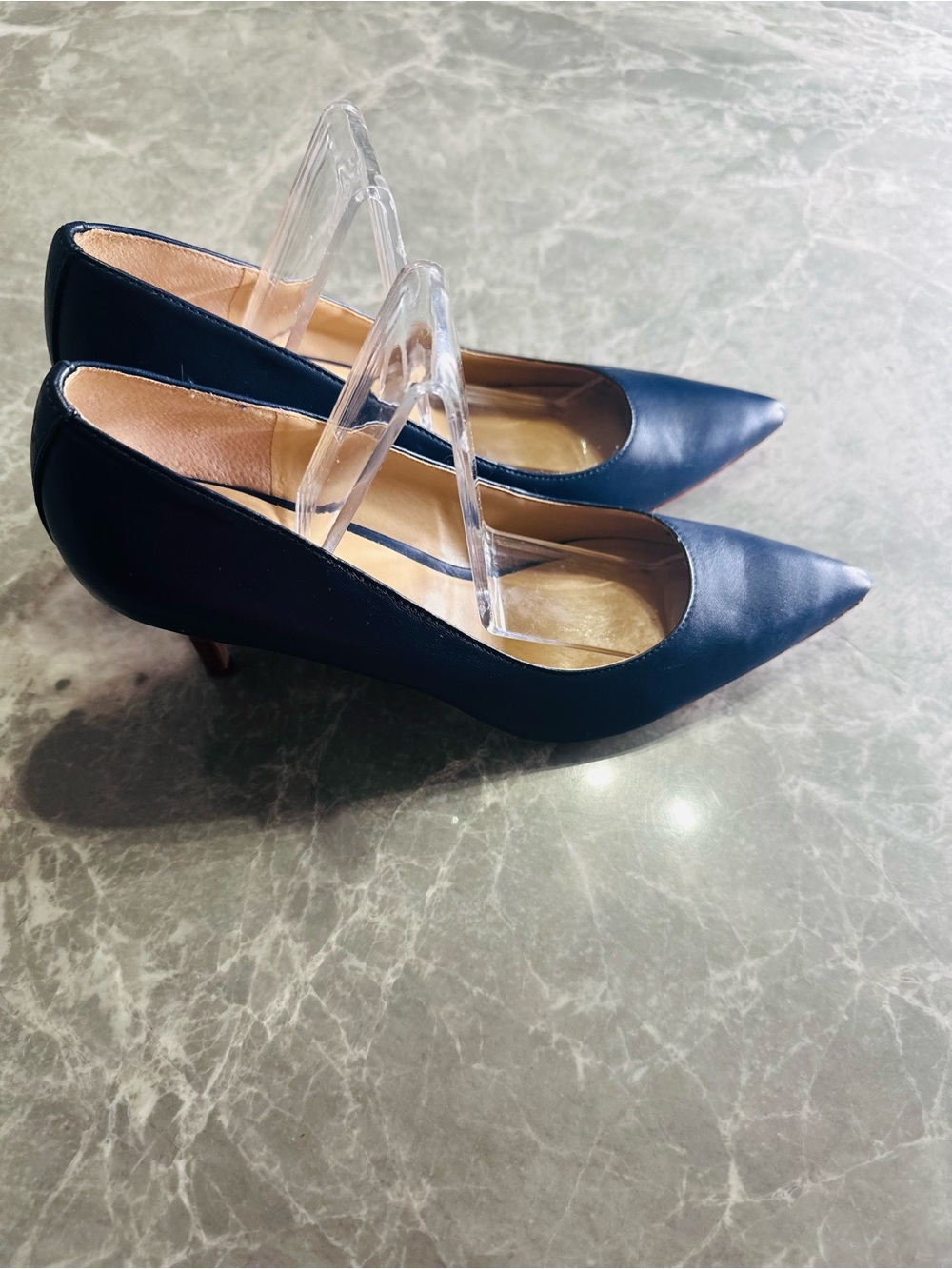 Lauren Ralph Lauren Womens Pumps Size 8B Navy Leather Slip-On Kitten Heel - Picture 2 of 10